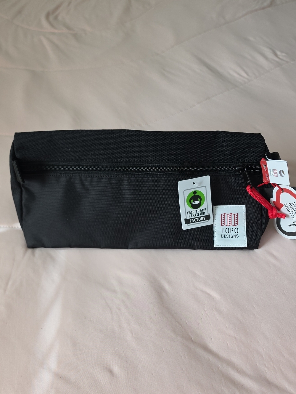 Topo Designs Black Toiletry Pouch with Red Pull, NWT